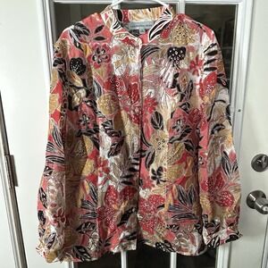 Samantha Grey Tropical Floral Batik‎ Print Blouse Size 18 Plus Boho Resortwear
